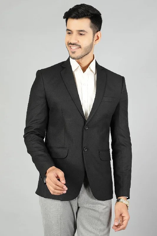 Polyester Cotton Plain Black Blazer Sophisticated Men's French