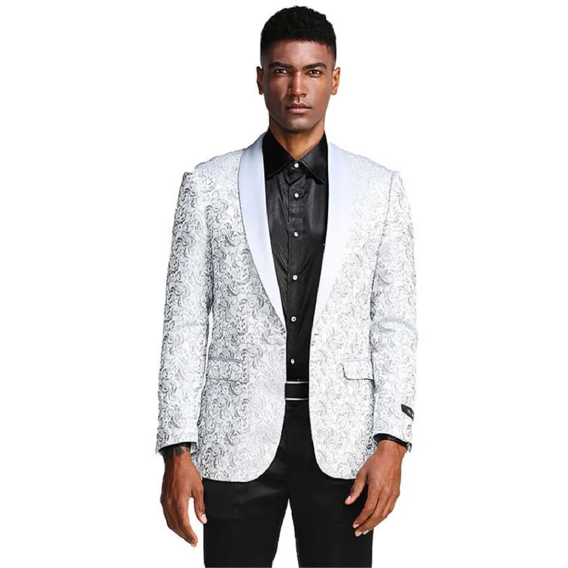 Blissify Collection: Silver Paisley Pattern Slim Fit Blazer Dynamic Men's Glow