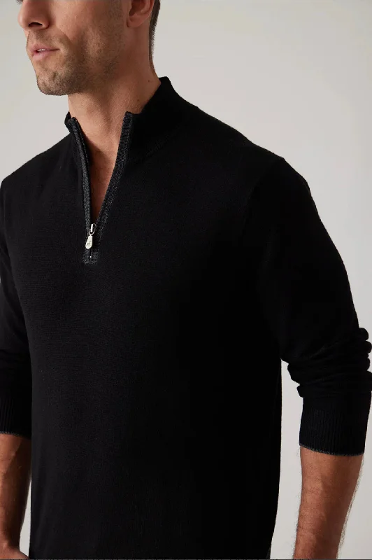 MERINO WOOL 1/4 ZIP - BLACK Youthful Men's Pop