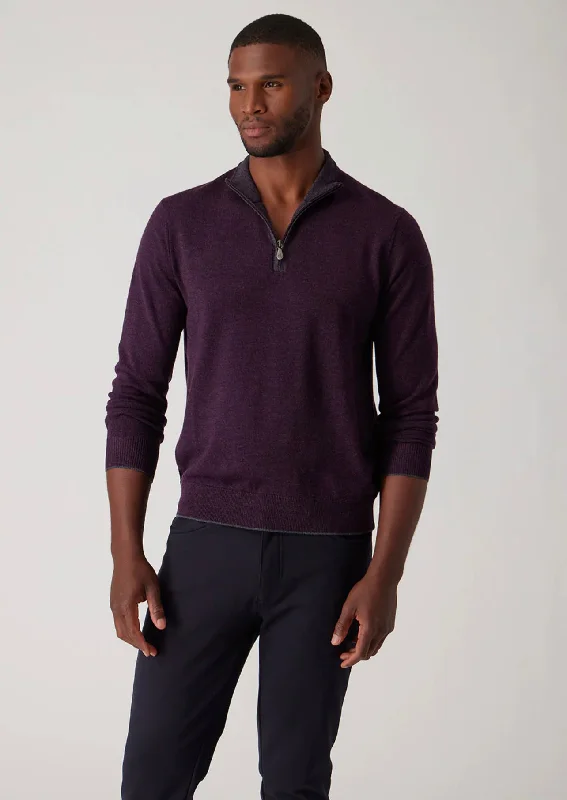 MERINO WOOL 1/4 ZIP - WINEBERRY Refined Men's European