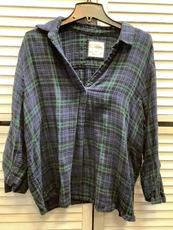 Top Long Sleeve By Sonoma In Plaid Pattern, Size: Xl Sporty Men's Tennis