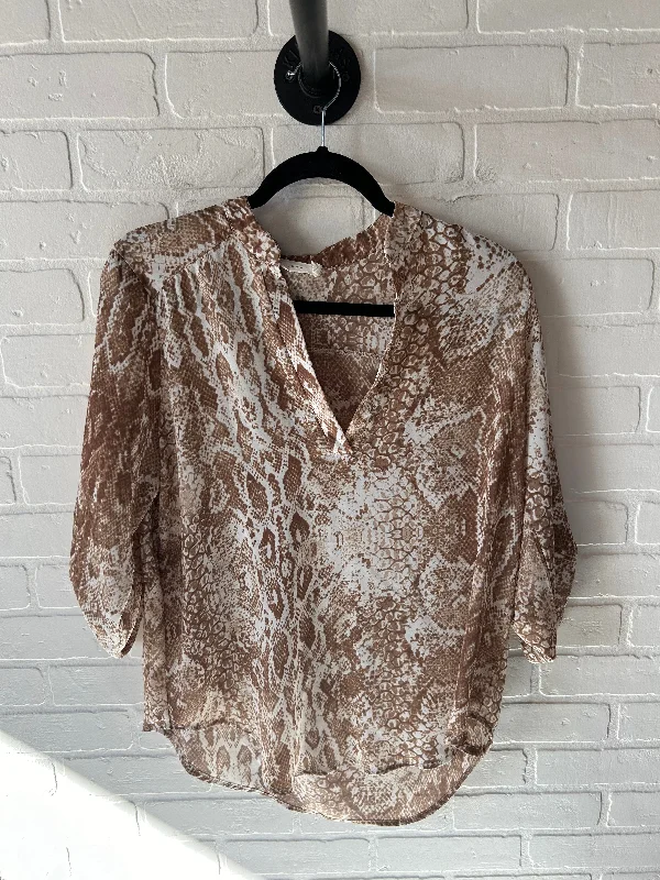 Top Long Sleeve By Lush In Brown & White, Size: M Laid