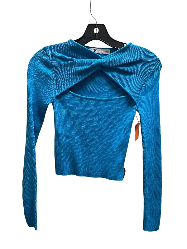 Top Long Sleeve Basic By Zara In Blue, Size: S Beach