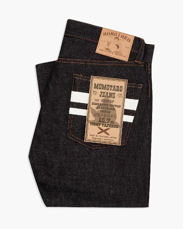 Momotaro 0306-SP Tight Tapered Mens Jeans - 15.7oz Zimbabwe Cotton Selvedge Denim / Indigo-GTB Stripe Bold Men's Statement