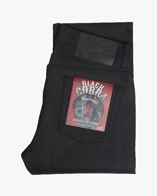 Naked & Famous Weird Guy Regular Tapered Mens Jeans - Black Cobra Stretch Selvedge Earthy Men's Sustainable 