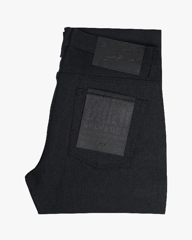 Naked & Famous Weird Guy Regular Tapered Mens Jeans - Solid Black Selvedge Monochromatic Office Style