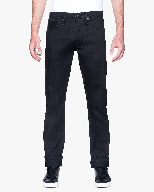 Unbranded UB244 Tapered Fit Mens Jeans - 11oz Solid Black Stretch Selvedge Modern Men's Tech