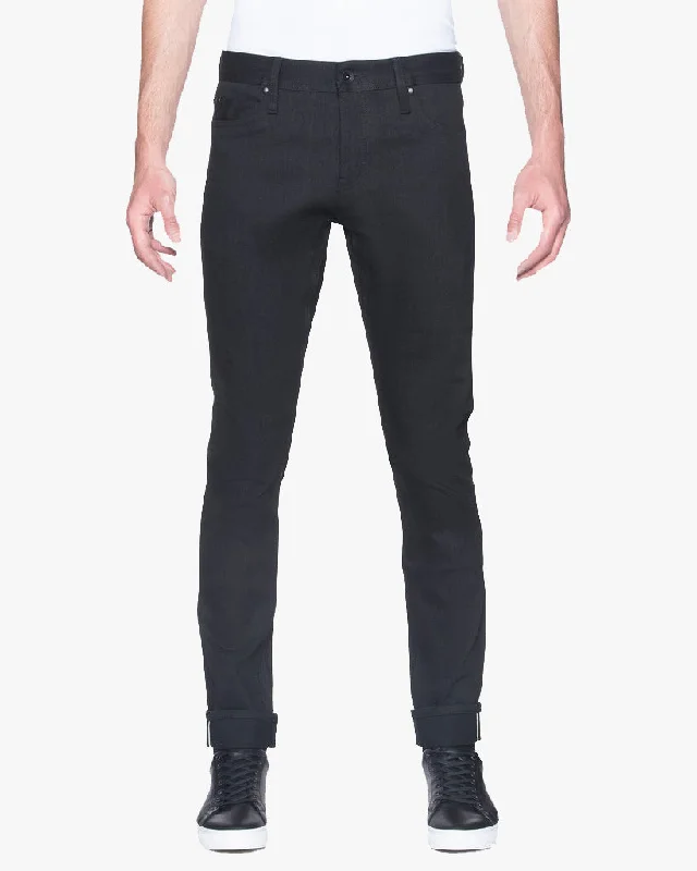 Unbranded UB444 Tight Fit Mens Jeans - 11oz Solid Black Stretch Selvedge Organic